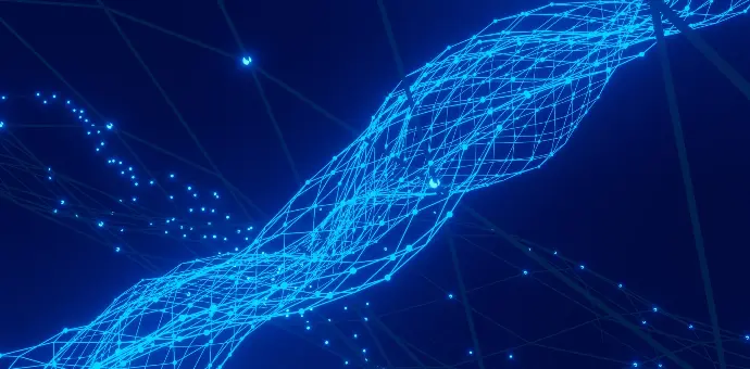 a blue abstract background with lines and dots